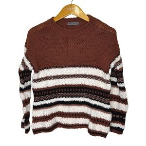 Elsamanda Crewneck Sweater Womens Small Brown/White